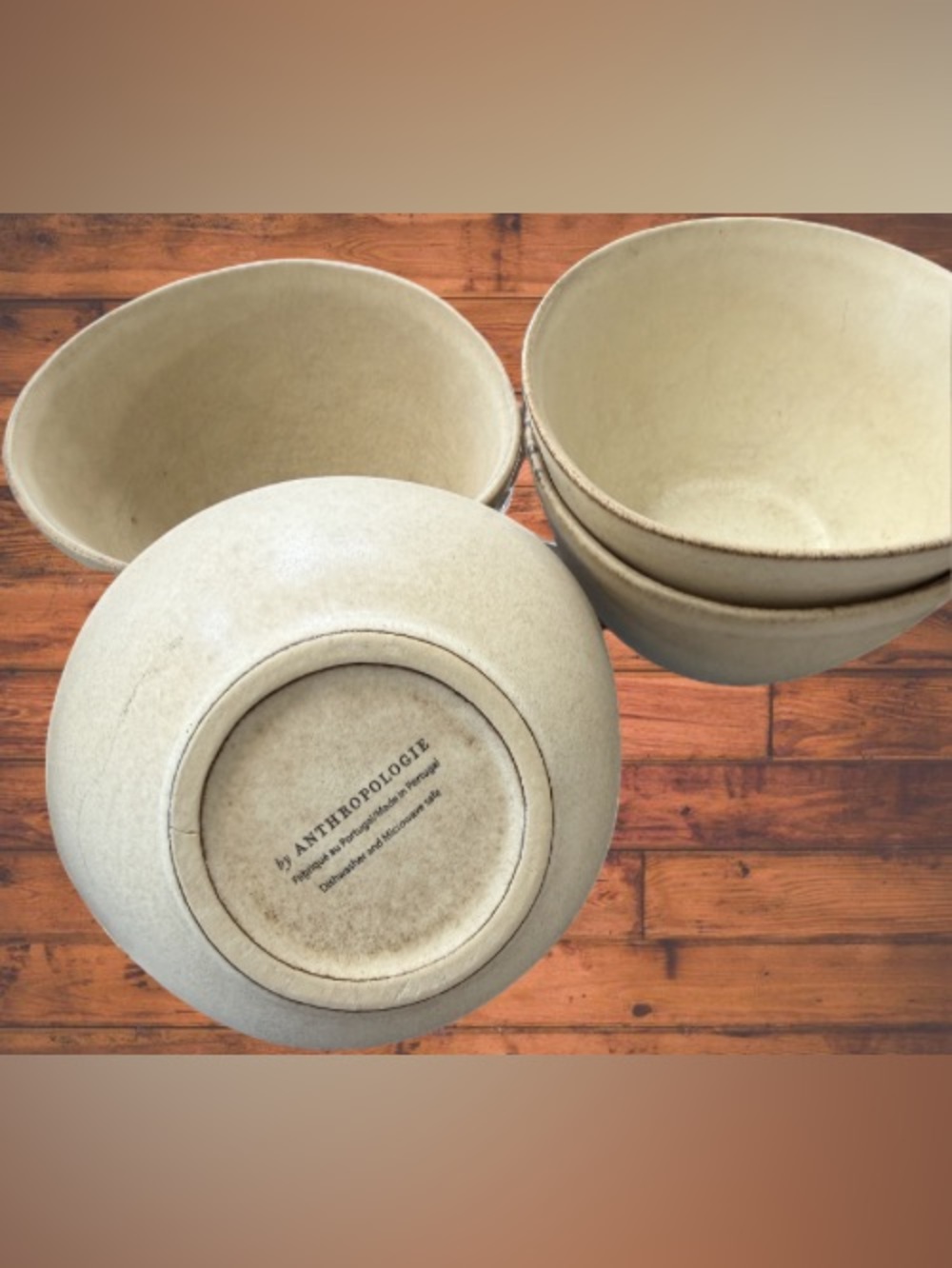 Anthropologie Neutral Speckled Stoneware Nesting Bowls - Soft Beige